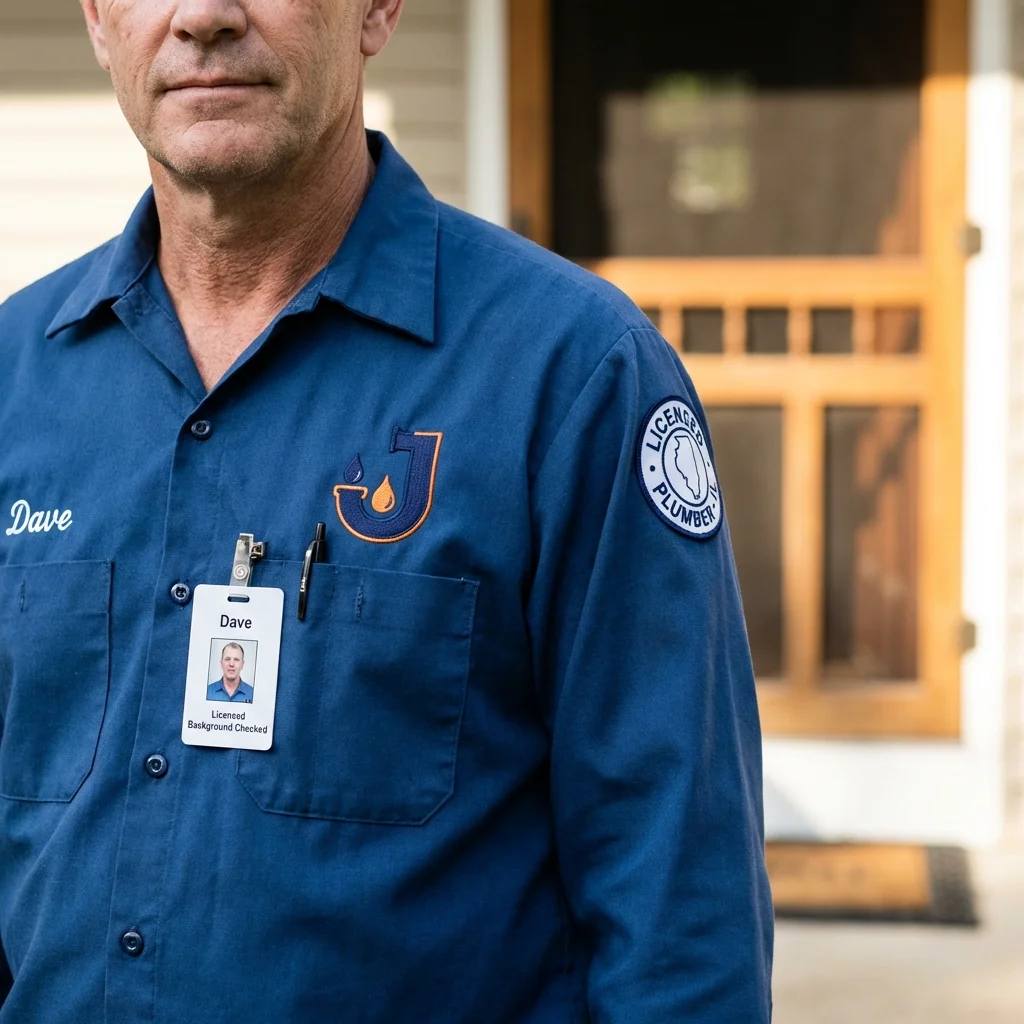 Licensed plumber showing ID badge in Lake Geneva, WI