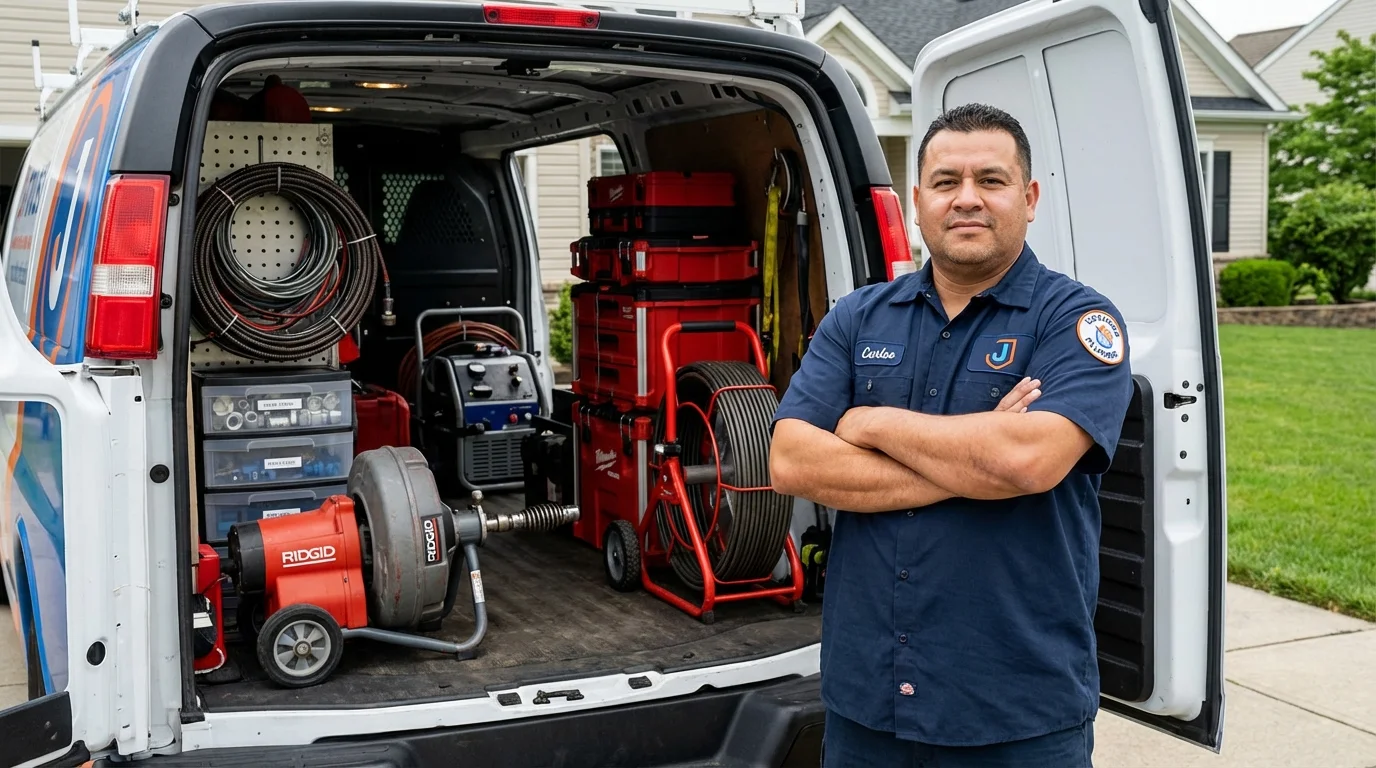 Professional drain cleaning equipment and Johns Plumbing LLC plumber in Lake Geneva