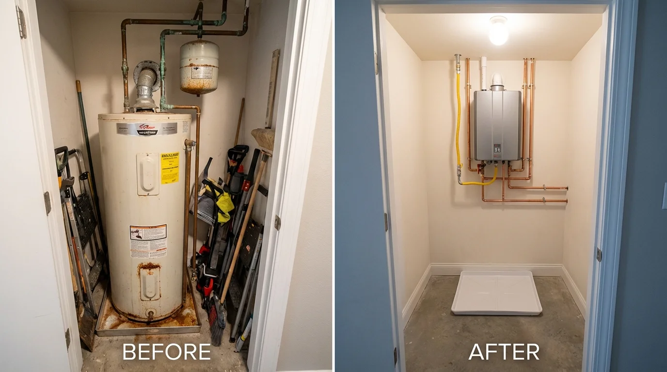 Tank water heater versus wall-mounted tankless unit comparison for Lake Geneva, WI homeowners