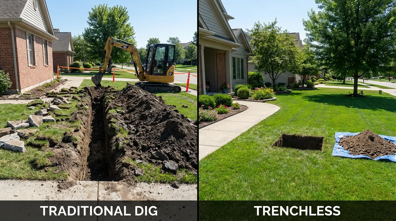 Trenchless sewer repair with minimal yard damage versus traditional excavation in Lake Geneva, WI
